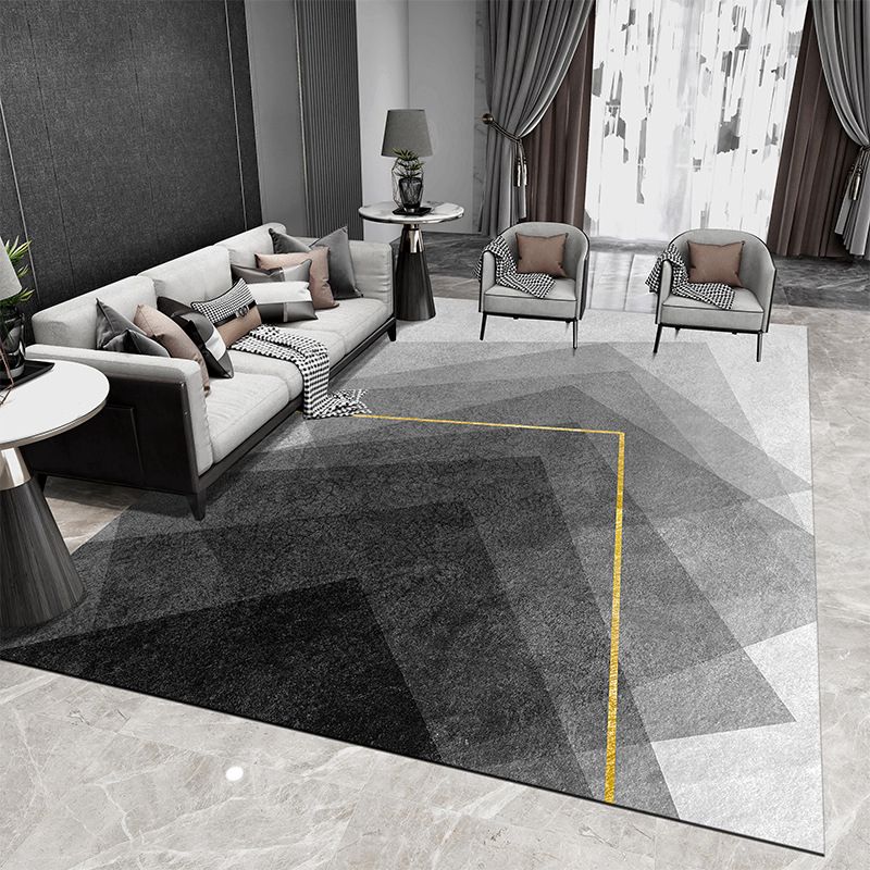 Gray Tone Geometric Carpet Washable Modern Rug Polyester Carpet with Non-Slip Backing