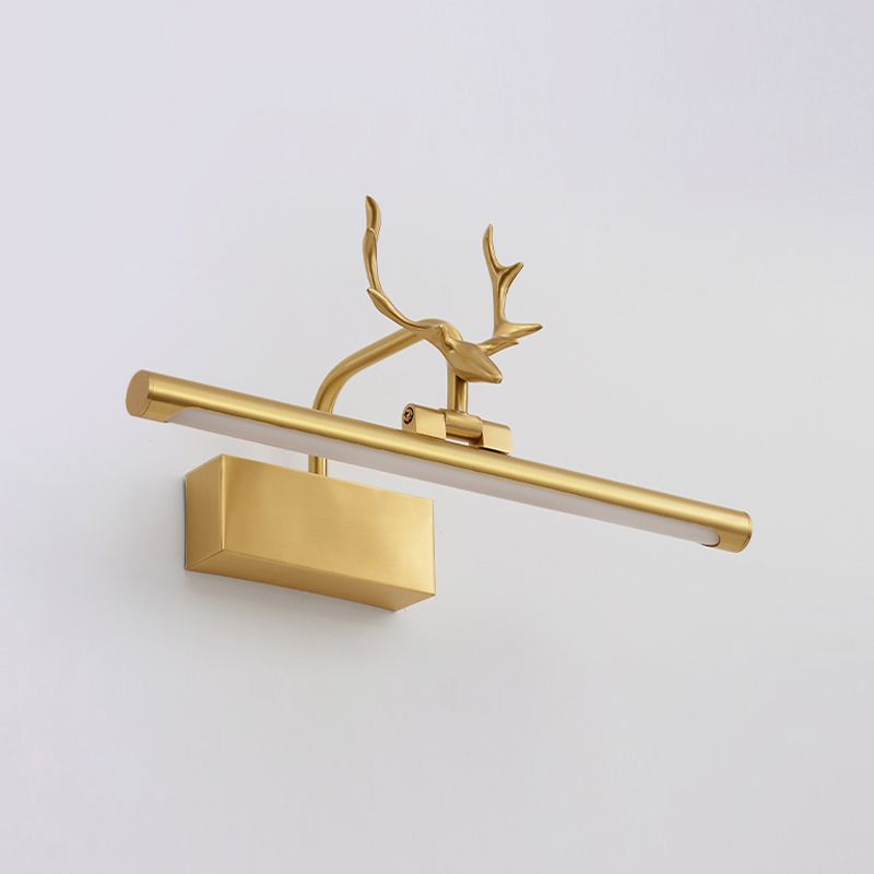 American Style Brass Vanity Light Straight LED Mirror Light with Antlers for Bathroom