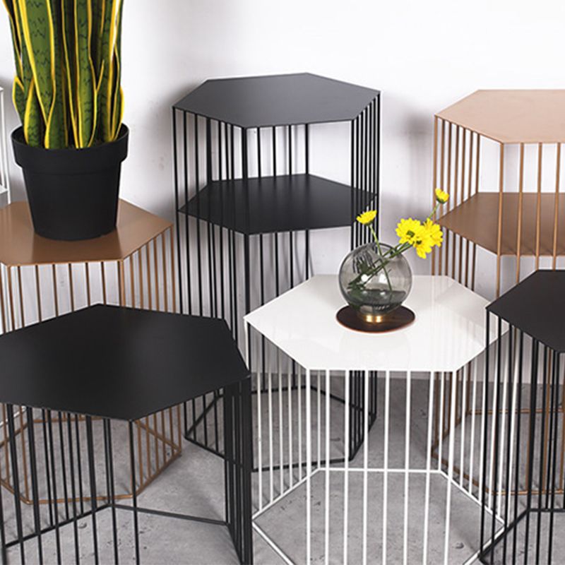 Frame Hexagon Metal End Table Set Simple Iron Sofa Side Accent Table with Storage Shelf