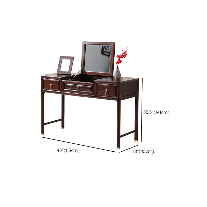 Flip-Top 3 Drawer Solid Wood Vanity Makeup Dressing Table Set