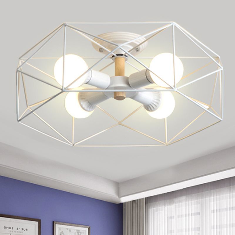 Geometrische semi-inbouw moderne metalen 3/4/5-lichts wit/zwart/goud semi-inbouwlamp met draadkooikap