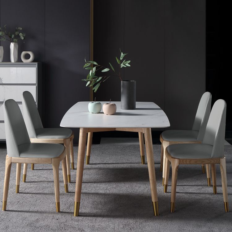 Sintered Stone White Tone Dining Table Luxury 4 Legs Table for Dining Room