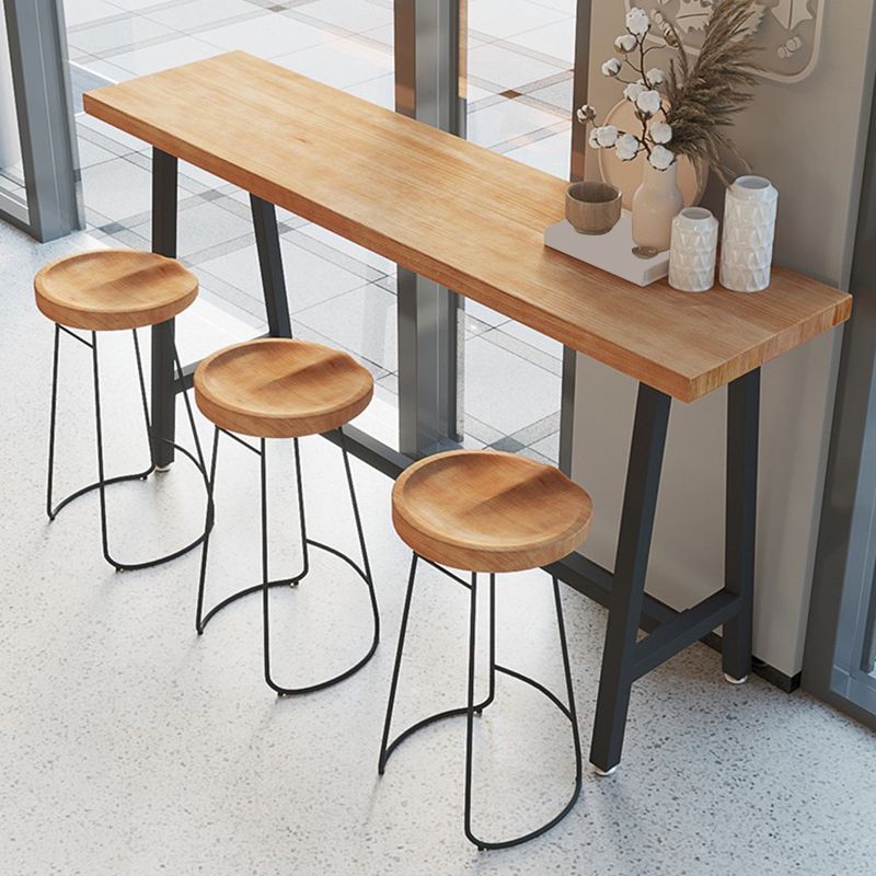 Rectangle Bar Table in Metal and Wood Trestle Base Bar Height Table for Dining Room