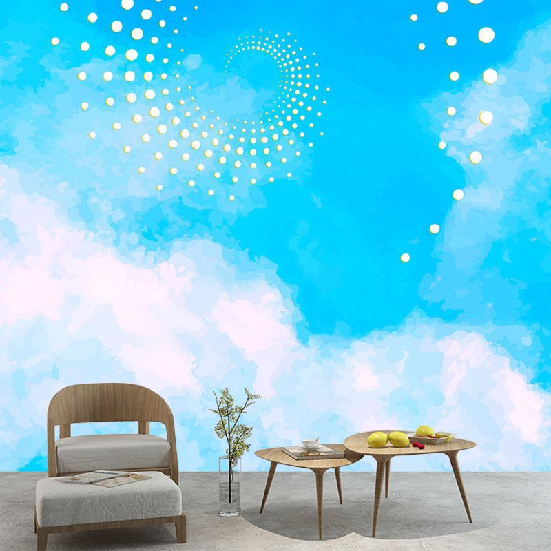 Big Spiral Patterned Murals Modern Sky Scenery Wall Decoration in Blue and White
