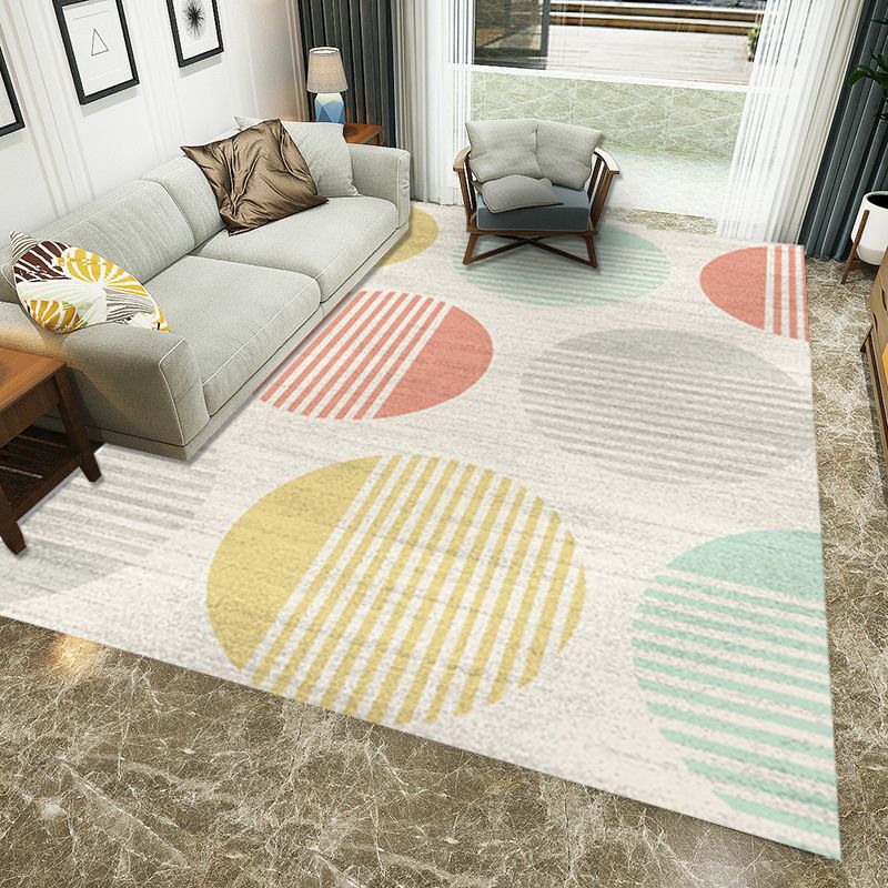 Yellow and Red Modern Rug Polyester Striped Geometric Colorblock Rug Washable Non-Slip Backing Rectangle Rug for Living Room