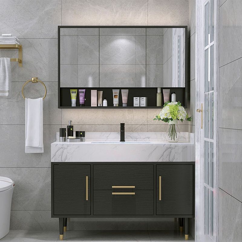 Metal Frame Vanity Set Plain Rectangle Drawers Freestanding Bath Vanity with Drawers