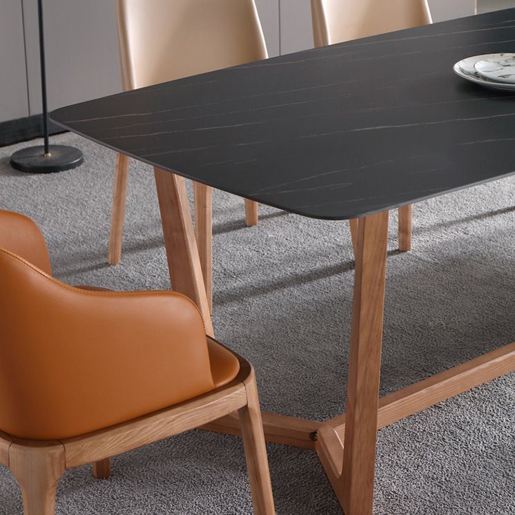 Mesa de comedor negra de piedra sinterizada Simplicicidad Mesa base de caballete para comedor