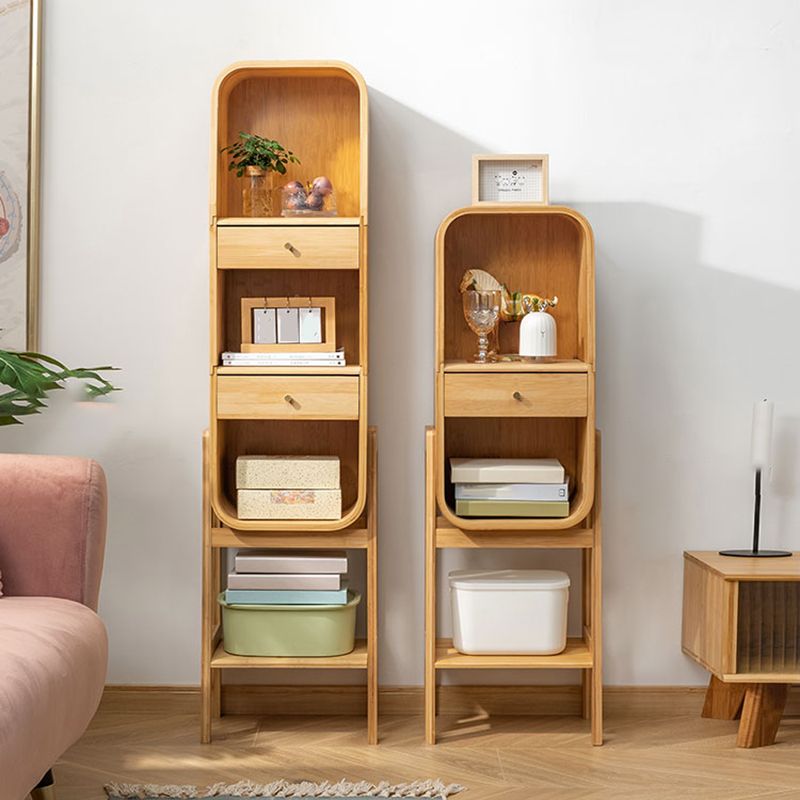 Vertical Contemporary Bamboo Bookcase Closed Back Bookshelf with Drawer