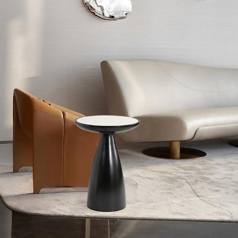 Mid-Century Modern Marble Round Top End Table Solid Wood Pedestal Side Table