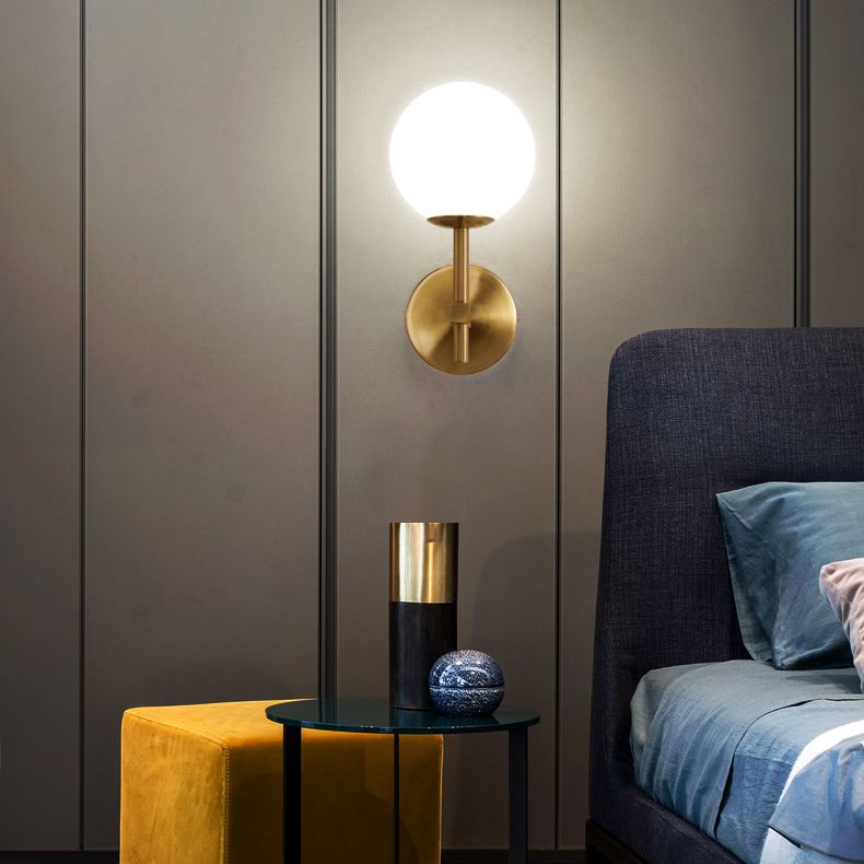 Gold 1-Light Wall Sconce in Modern Concise Style Aluminium Globe Wall Lamp with Glass Shade