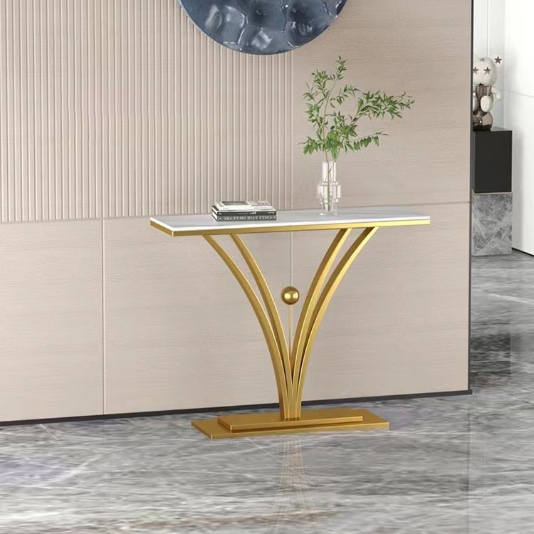 Contemporary Stone Console Sofa Table Rectangle Metal End Table for Hall
