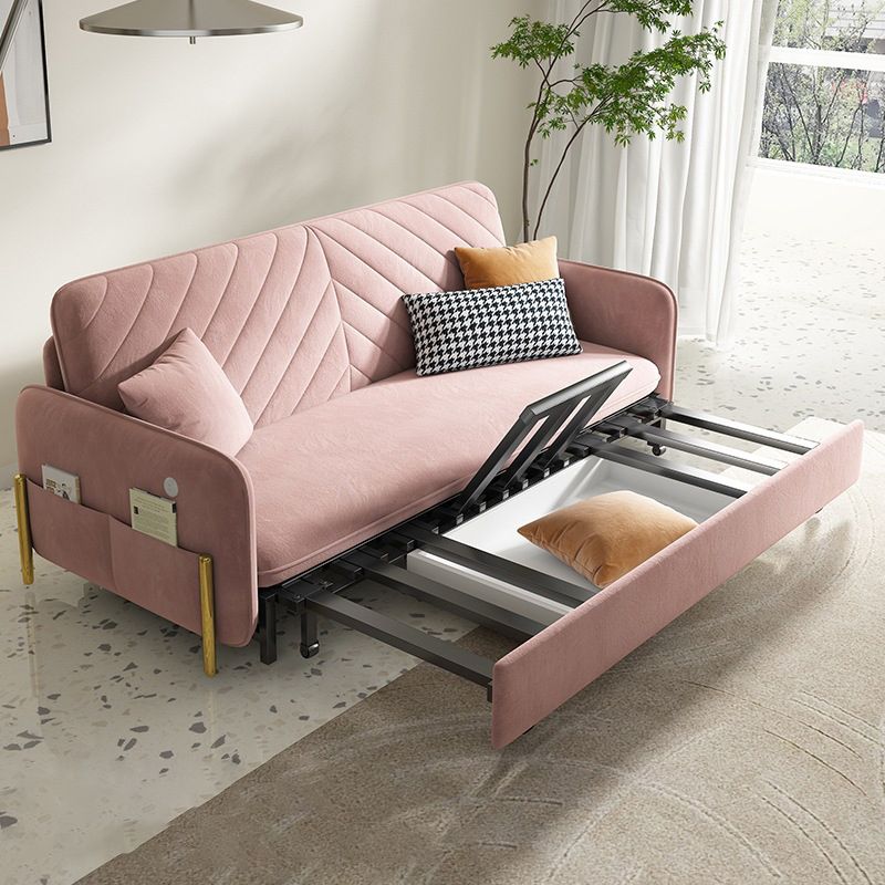 31.49" Wide Pink Sleeper Sofa Velvet Sofa Bed with Detachable Mattress