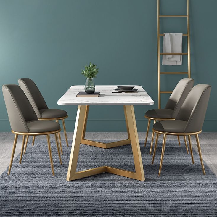 Glam 1/2/4/5 Pieces Iron Dinette Set with Sintered Stone Top Rectangle Dining Table Set