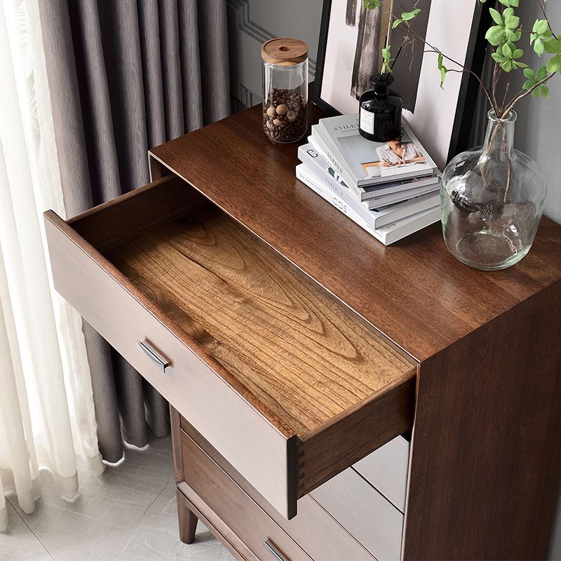 Solid Wood 5- Drawer Accent Chest Brown Chest for Living Room