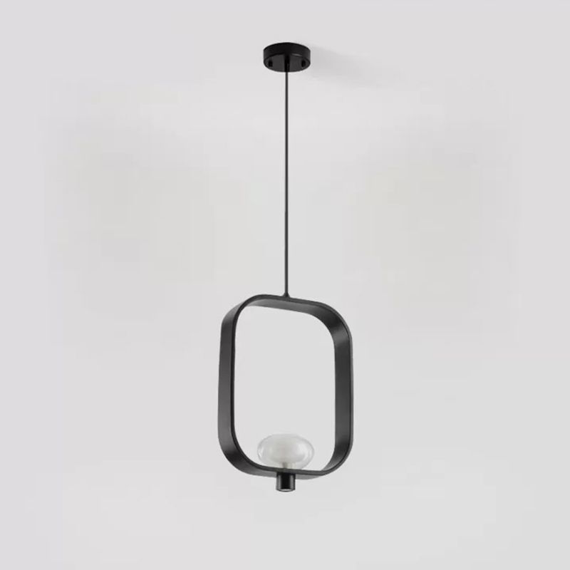 1 Light Spherical Pendant Light Nordic Retro Oval Metal Ring Shade Hanging Lamp in Black