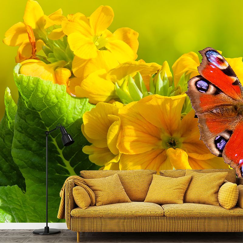 Contemporary Blooming Primrose Mural Wallpaper Environmental for Bedroom