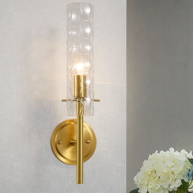 Dimpled Blown Glass Cylinder Wall Lighting Modernism 1 Bulb Brass Sconce Light Fixture