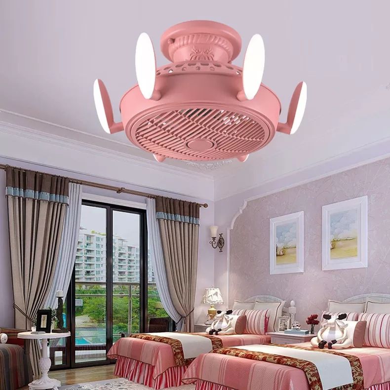 Nordic Style Fan Semi Flushmount Light 6 Lights Macaron Colored Ceiling Fan for Bedroom