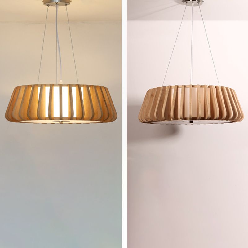 Japanese Bamboo Pendant Light Fixture 1-Light Drum Beige Hanging Ceiling Light
