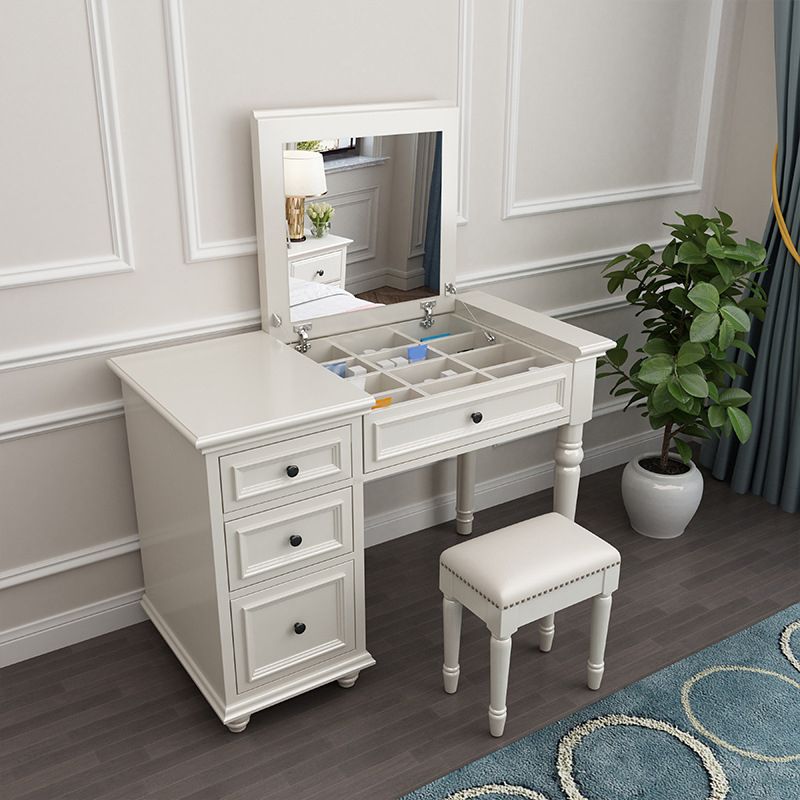 29.5"height Wood Flip-Top Makeup Vanity with Drawers and Mirror, White