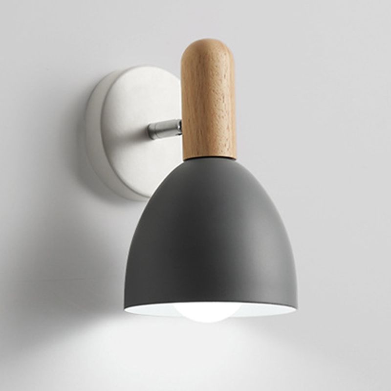 Nordic Style Metal Wall Light Dome Wall Sconce with Wood for Living Room