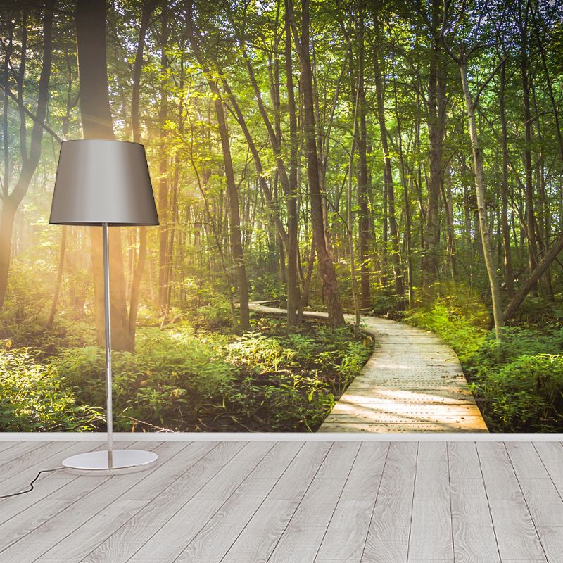 Stain-Resistant Leafy Pavement Mural Wallpaper Non-Woven Material Wall Art for Meeting Room