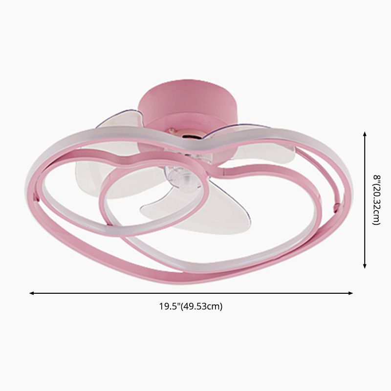 Love Heart LED Ceiling Fan Minimalist Acrylic Kids Bedroom Semi Flush Mount Lamp with Remote