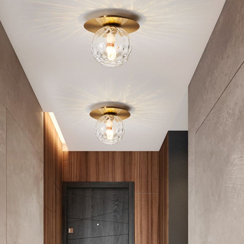 Glass Brass Ceiling Light in Modern Concise Style Iron Globe Flush Mount for Corridor