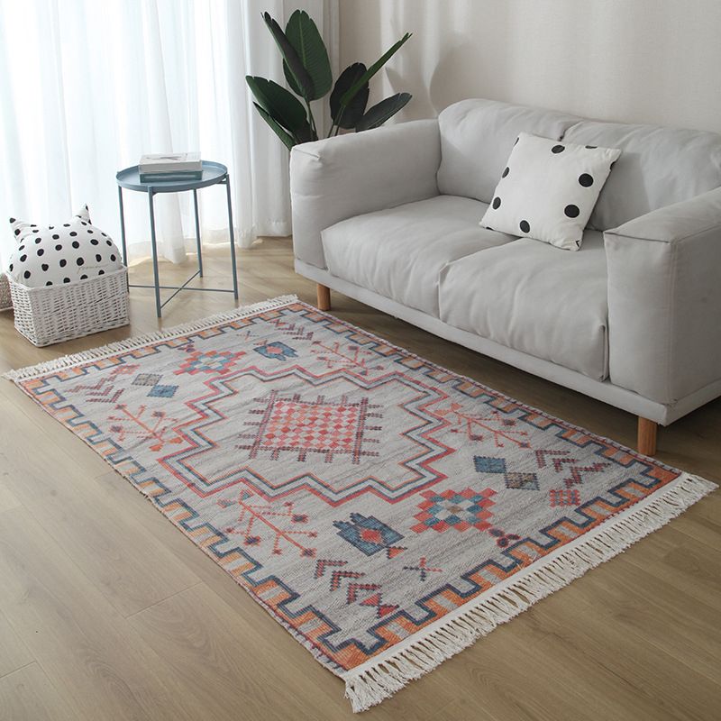 Bohemian Americana Print Carpet Leisure Cotton Blend Rug Fringe Detail Area Rug for Home Decor
