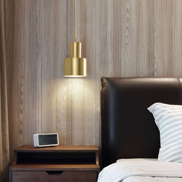 Metal Shaded Pendant Lighting Fixture Simple Style Gold Hanging Lamp Kit for Bedroom