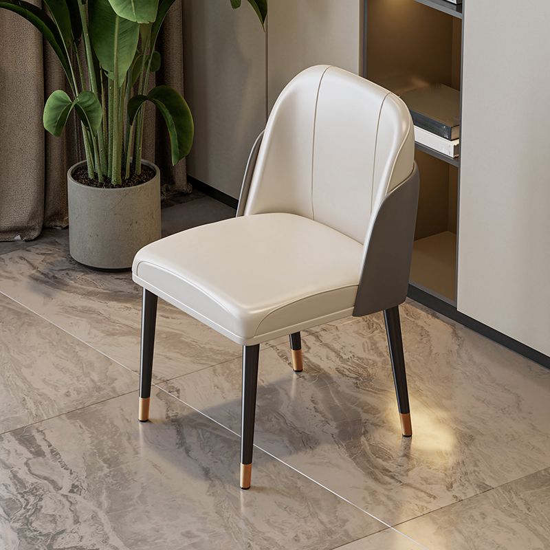 Scandinavian Style Leather Dining Chairs Solid Back Armless Dining Chair