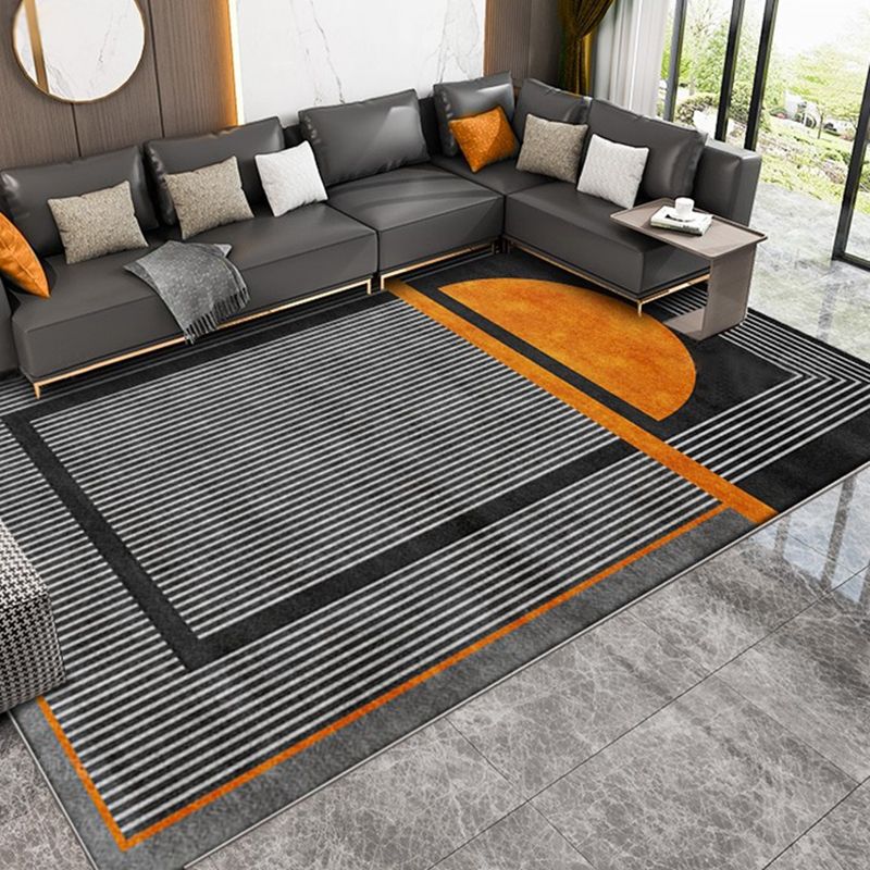 Grey Living Room Area Carpet Modern Geometric Pattern Area Rug Polyester Stain Resistant Rug