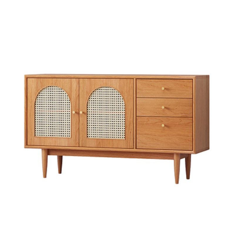 Mid-Century Modern Cabinet Cherry 1Shelves 3 - Drawer Knobs Straight Legs Accent Cabinet