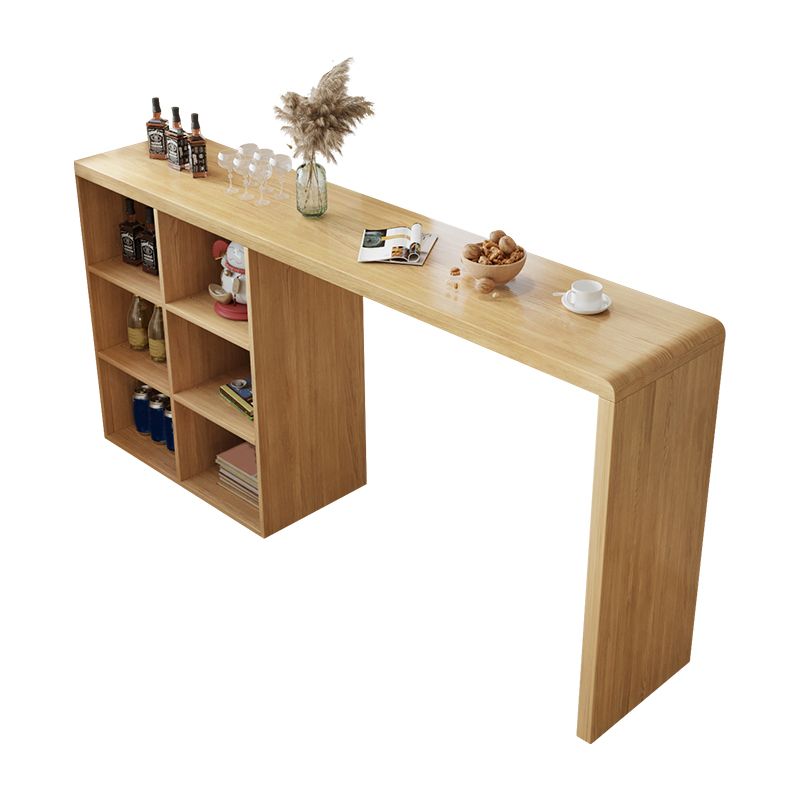 Solid Wood Bar Dining Table Pedestal Rectangle Bistro Bar Table in Natural with Shelves
