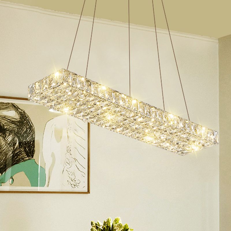 Modern Rectangle Ceiling Pendant Lamp K9 Crystal Dining Room Suspension Light in Clear