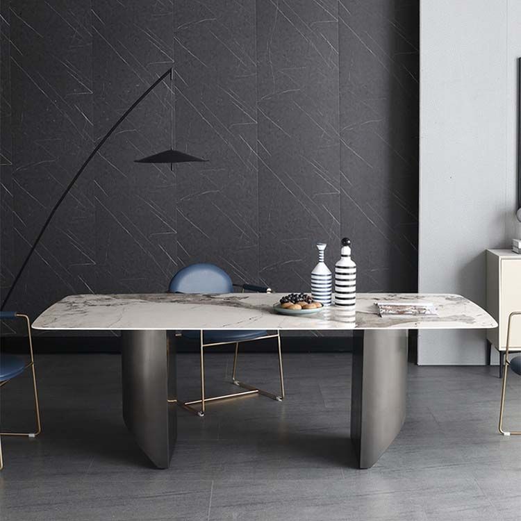 Industrial Dining Sintered Stone Table Dining Rectangle Table with Metal Legs for Kitchen