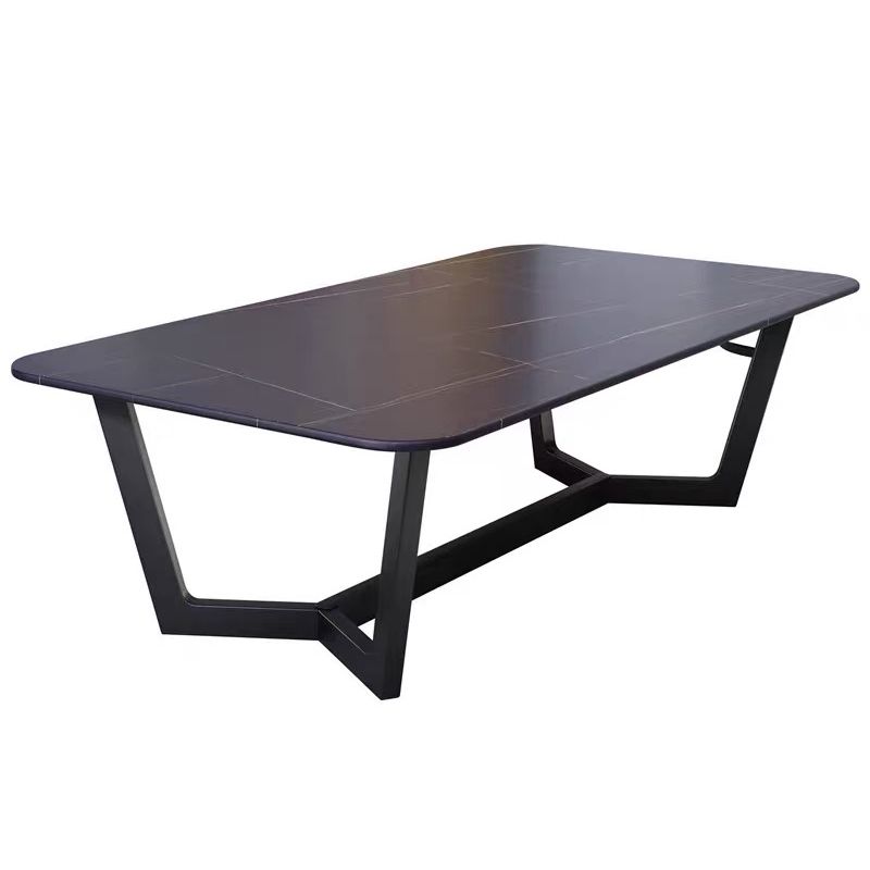 16.5" H Glam Rectangle Slate Coffee Table Metal Trestle Cocktail Table