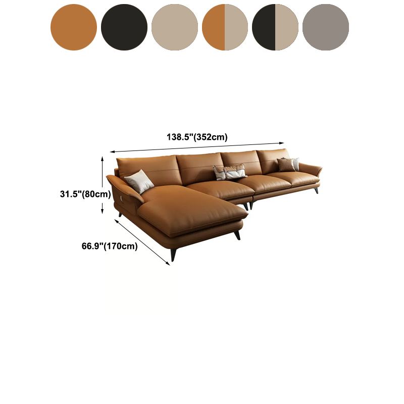 Nordic Stationary Genuine Leather Living Room Flared Arm Sofa Chaise