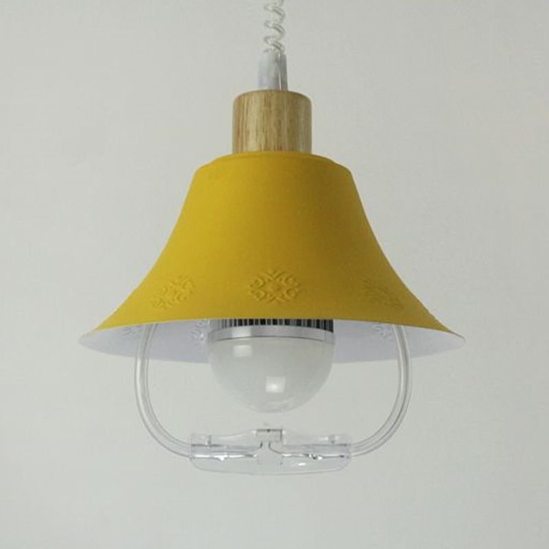 Contemporary Wide Flare Hanging Lighting Metal 1 Head Pendant Light Fixture in Blue/Yellow