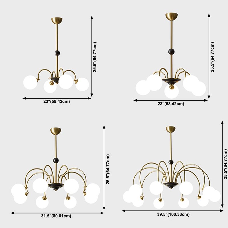 Modern Style Gold Chandelier Light Fixture Globe Shape Glass Hanging Light