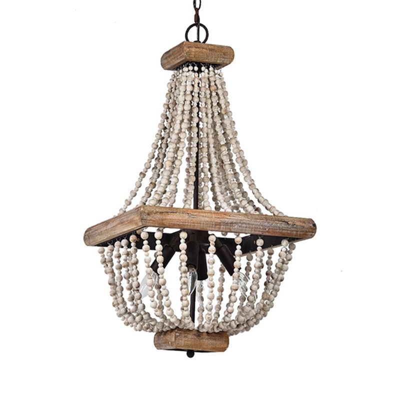 Empire Shape Living Room Chandelier Traditional Wooden Strand 4 Lights Dark Wood Hanging Lamp