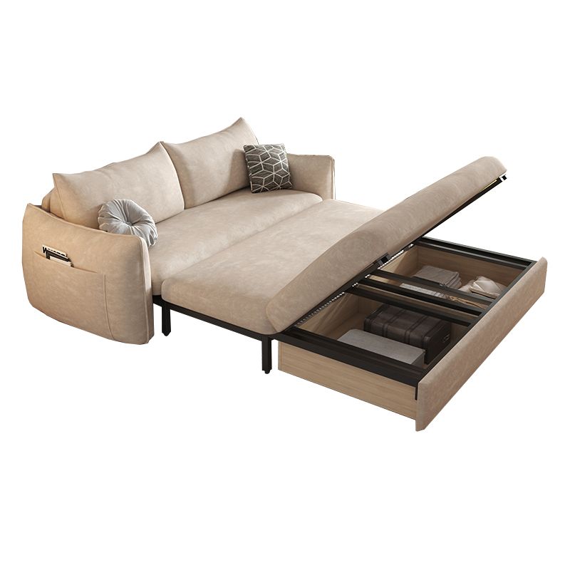 Convertible Faux Leather Sofa Bed Contemporary Square Arm Sofa Bed in Beige