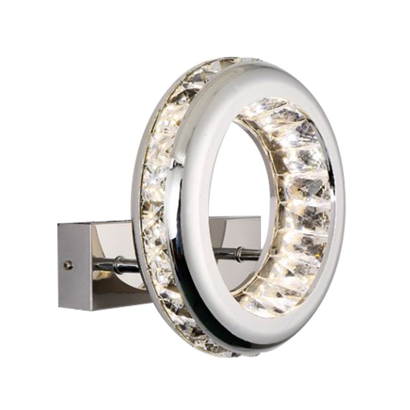 Minimalist LED Sconce Light Fixture Nickle Circle Wall Mount Lighting with Stainless Steel Shade in Warm/White Light