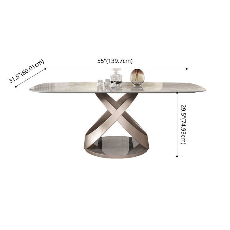 Ensemble de restauration gris en pierre fritrée moderne avec table rectangle et base de piédestal à la maison Utilisation