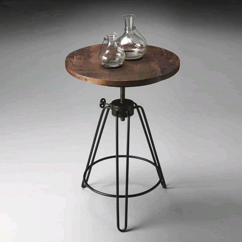 Rustic Style Side End Table Tri Pin Round Sofa Side Accent Table