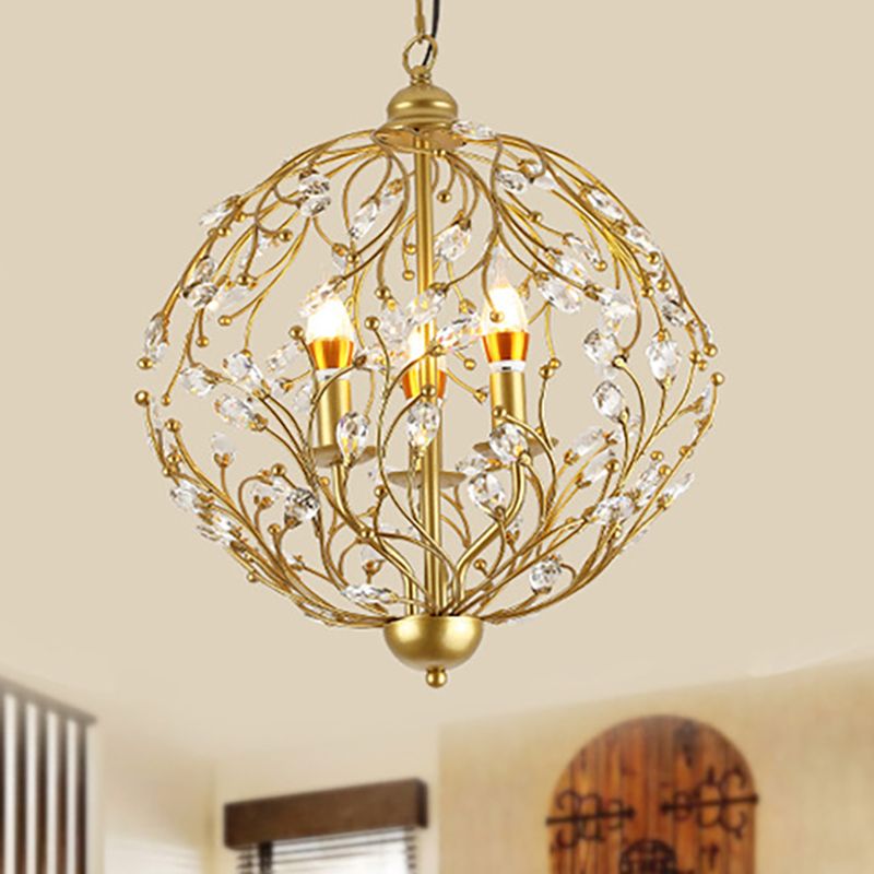 Globe Kronleuchter Beleuchtung Antike Kristall 3 Lichter Messing Hanging Deckenleuchte für Esszimmer