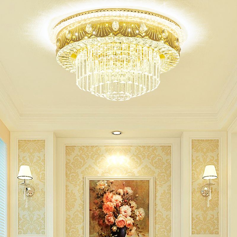 Multi-Layer Flush Ceiling Light Modern Crystal Bedroom LED Flush Mount Lighting in Gold