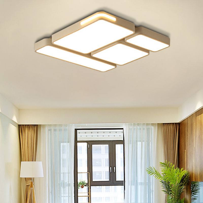 Simple Rectangle Ceiling Mount Light Acrylic Slim LED Ceiling Lamp in Black and White/White for Study Room
