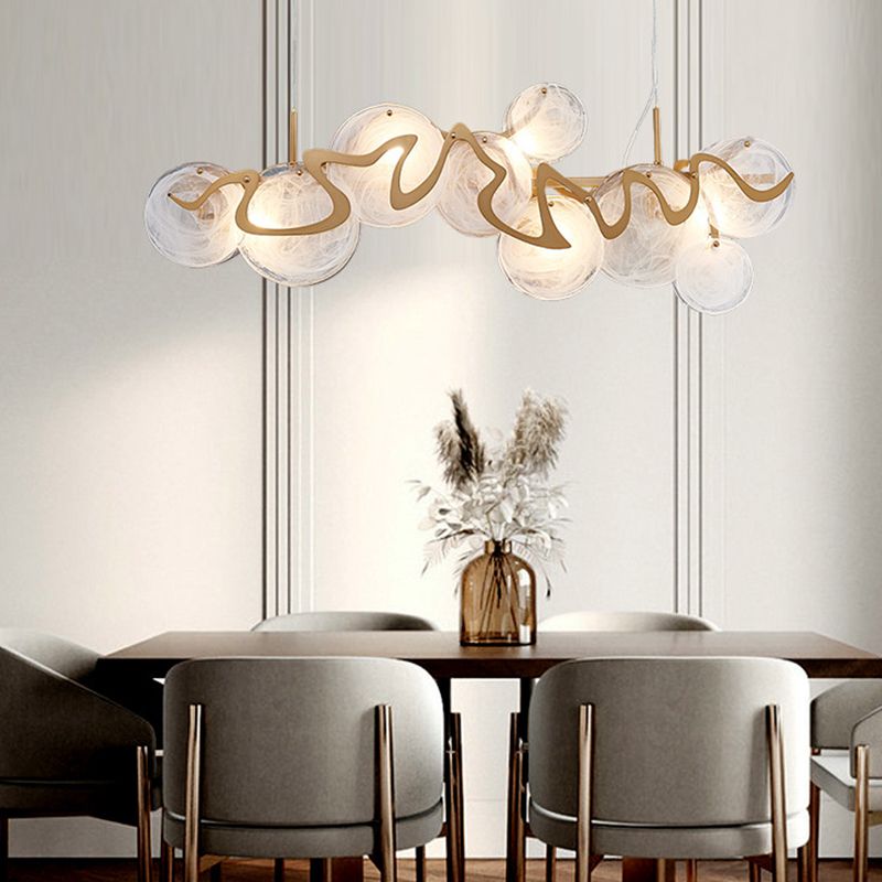 7-Light Unique Shaped Island Light Fixtures Modernism Glass Island Pendant Lights