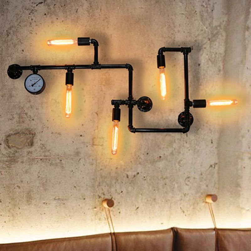 Black Water Pipe Wall Sconce Lighting Industrial Iron Restaurant Wall Light Fixture